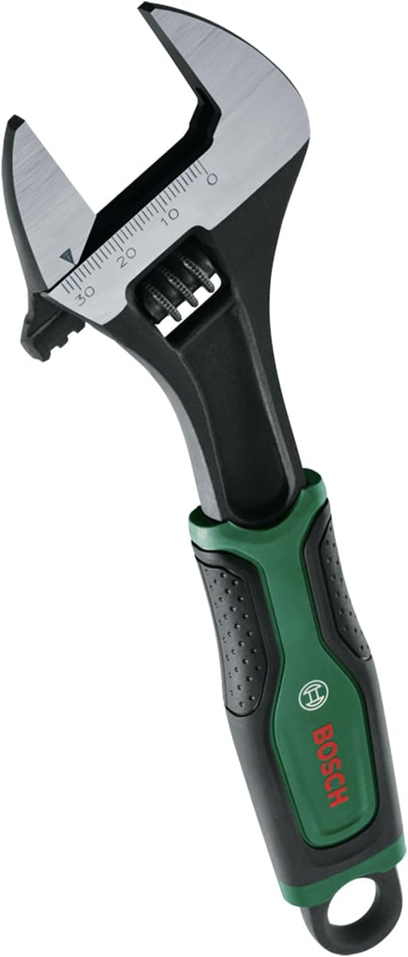 Bosch Adjustable Wrench 8"/200mm (High-Quality and Robust; Softgrip; Long Lifetime; Smooth Opening up to 30mm)