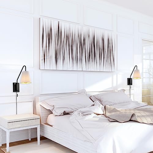 Image of Globe Electric 1-Light Matte Black Swing Arm Plug-in or Hardwire Wall Sconce with White Fabric Shade