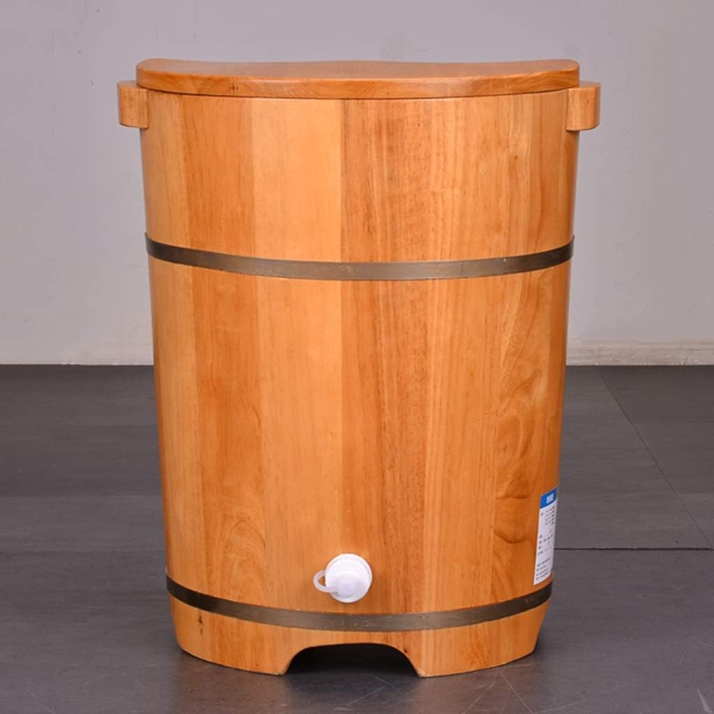 Wood Foot Bath Bucket Footbath,Oak Foot Bath Barrel,Smooth and Delicate Pedicure Barrels for Soaking Feet Spa Wooden Tub Foot Care with Lid