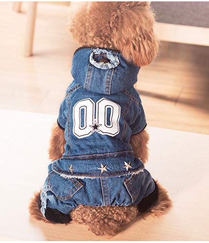 Amazon | 犬の服 デニムつなぎ ふわふわ 前開き あたっかい 秋 冬