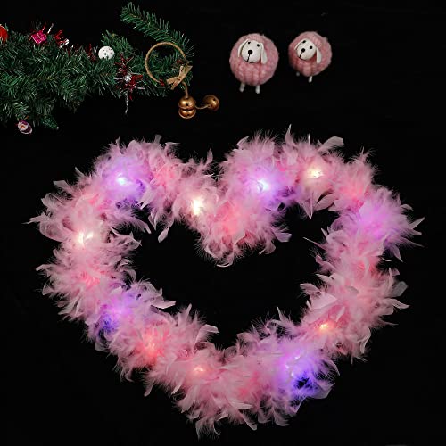 Larryhot LIGHT PINK LED LIGHT FEATHER BOA Chandelle Pink Feather Boa - 2Yards 75G Colorfu 20 Led Lights Boas For Party,Wedding,Halloween Costume,Christmas Tree And Home Decoration  thumb #2
