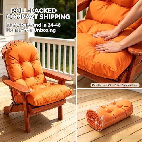 Image of QILLOWAY Outdoor High Back Chair Cushion for Adirondack, All Weather Rocking Chair Cushions Thick Padded Replacement for Patio Furniture,Orange