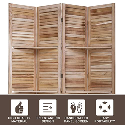 4 Panel Room Divider Folding Privacy Wooden Screen With Three Clever Shelf Portable Partition Screen Screen Wood For Home Office #TOP1