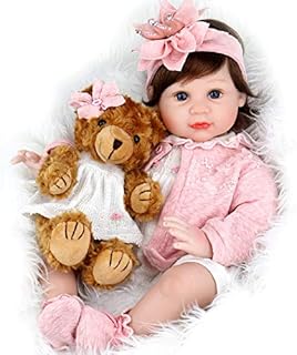 Aori Reborn Baby Doll 22 Inch Handmade Realistic Girl Baby Doll with Teddy Bear Set for Girls Children