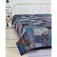 DecorAvenue Copriletto in seta kantha patchwork, fatto a mano, stile Gudri vintage, decorativo, da spiaggia (giallo, matrimoniale, 152,4 x 228,6 cm