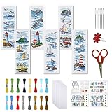 FREEBLOSS 6 Set Kreuzstich Lesezeichen Set Gestempeltes Kreuzstich Stickset Zum Thema „Ozeanblick“ Mit Anleitung Für Erwachsene 8'' x 2.4''