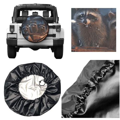 Image of Camping Raccoon Party Spare Tire Cover for Rv SUV Truck Camper Trailer,Cute Animal Tire Cover Wheel Covers Universal Fit,15 inch
