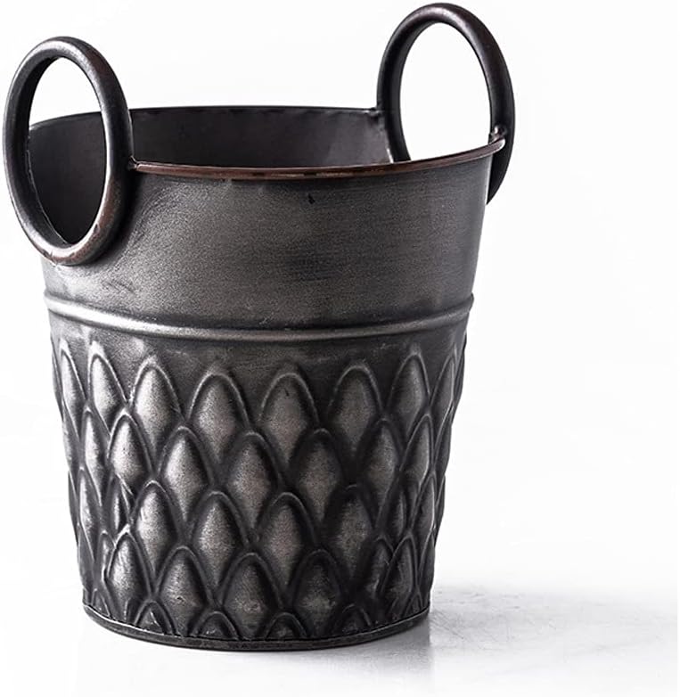 Retro Wrought Iron Desktop Storage Bucket Creative Living Room Decoration Round Handle Ice Kitchen Tool Box