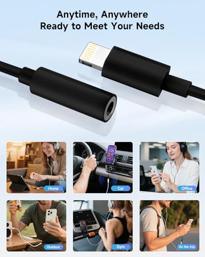 Image of Apple MFi Certified 1 Pack Lightning to 3.5 mm Headphone Jack Adapter for iPhone, iPhone Aux Adapter Converter Dongle Audio Cable Compatible with iPhone 14 13 12 11 X XS 8 7 Black