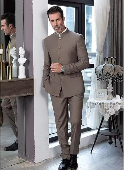 Chinese Tunic Suit for Men Stand Collar Slim Fit 2 Piece Suits - Image 5