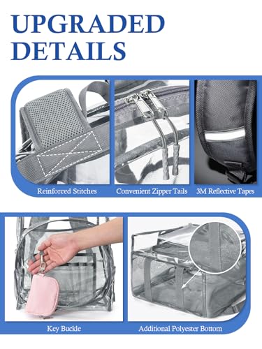 Image of Clear Backpack for School, 17 inch Large Heavy Duty-TPU See Through Bookbag for Boys Girls and Adult, Transparent Backpack With Multi-Pockets for College Work Gym Sport, Light Grey