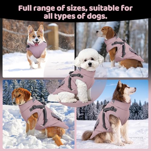 ZoneYan Hundejacke Winterweste Jacken, Warme Reflektierend Hundemäntel mit Geschirr Wasserdicht, Hundekleidung Winter, Hundepullover für Kleine und Mittelgroße Hunde & Welpen, XL