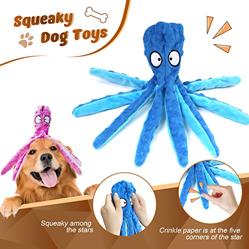 Manopaws Dog Squeaky Toys Octopus - 3 Pack Dog Toys For Small Dogs, Medium Dogs, Large Dogs, Puppy Teething Chew Toys, Aggressive Chewers, No Stuffing Crinkle Plush Dog Toys (Octopus) #TOP1