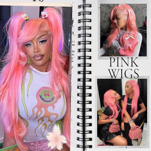 Pink Lace Front Wig Human Hair 13x4 Body Wave 200 Density HD Lace Front Wigs Human Hair Pre Plucked with Baby Hair Pink Colored Lace Frontal Glueless Wigs for Women 20 Inch