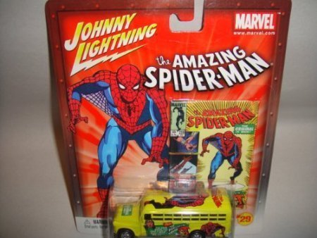 DubbleblaJOHNNY LIGHTNING THE AMAZING SPIDER-MAN 1956 CHEVY BUS DIE-CAST, JOHNNY LIGHTNING SPIDERMAN BUS