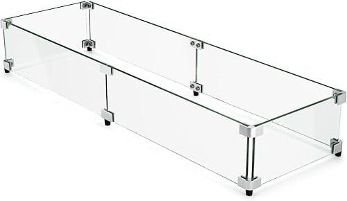GASPRO Protector de viento de vidrio de 41.5 x 11.5 pulgadas para mesa rectangular para hoguera, panel de vidrio templado grueso y resistente con