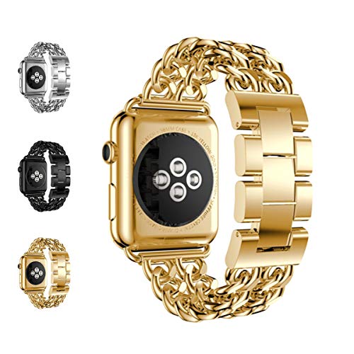 JOMOQ Replacement Metal Bands Compatible for Apple Watch Series 4 3 2 1, iWatch 38mm 40mm 42mm 44mm, Bling Wristband Strap, Diamond Rhinestone Stainless Steel Watch Women Men (Gold, 38mm(40mm))