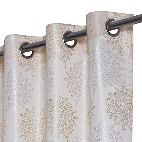 Image of Top Drapes Fawn Jacquard 9ft Long Door Curtain with Eyelet and Tie Back (1 Pc) Size 108 Inch (L) x 44.1 Inch (W)