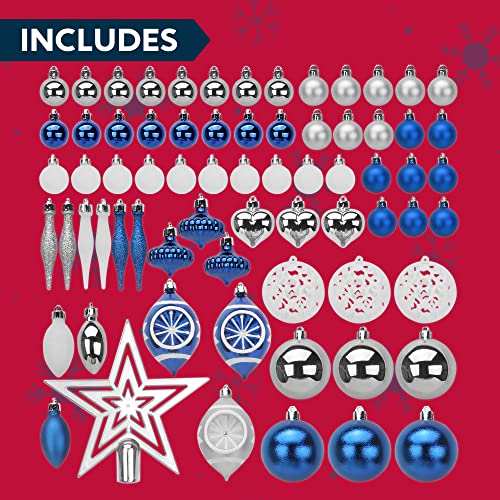 Joiedomi 70Pcs Assorted Christmas Ornaments Set With Ball Ornaments, Star Topper And Heart, Hanging Shatterproof Christmas Ornaments For Holidays And Xmas Tree Ornaments (Blue, Silver&White) #TOP5