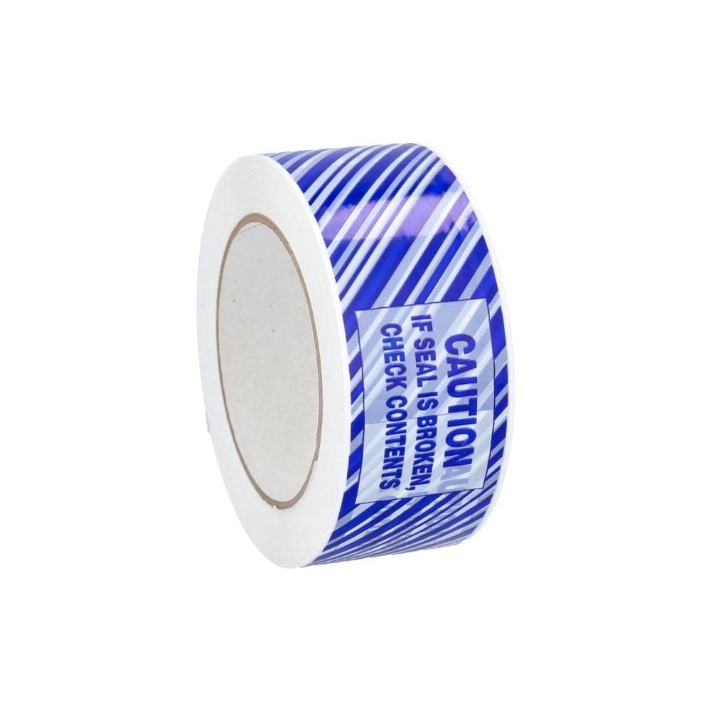 PSBM Broken Seal Tape, 2 Inch x 110 Yards, 36 Pack, Caution If Seal is Broken Check Contents in Blue Letters on White and Blue Striped Tamper Evident Tape