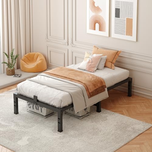 Image of FUIOBYVV Twin Bed Frames, 14 Inch Heavy Duty Metal Platform Bed Frame Twin Size Support Up to 3500 lbs, No Box Spring Needed, No Shaking, Steel Slat Support, Noise Free, Easy Assembly