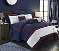 Chic Home Zarah 10 Piece Comforter Set Complete Bed in a Bag Pieced Color Block Banding Bedding with Sheet Set and Decorative Pillows Shams Included, Queen Navy