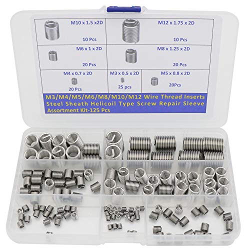 M3 M4 M5 M6 M8 M10 M12 Wire Thread Inserts Steel Sheath Helical Type Screw Repair Sleeve Assortment Kit -125pcs