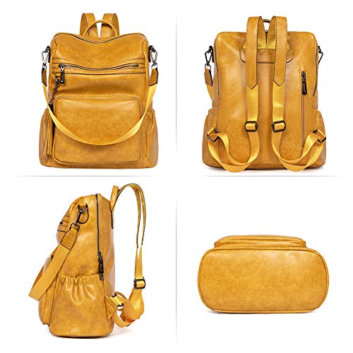 Image of Backpack Purse for Women Fashion Two Toned Leather Designer Travel Large Ladies Shoulder Bags with Tassel yellow