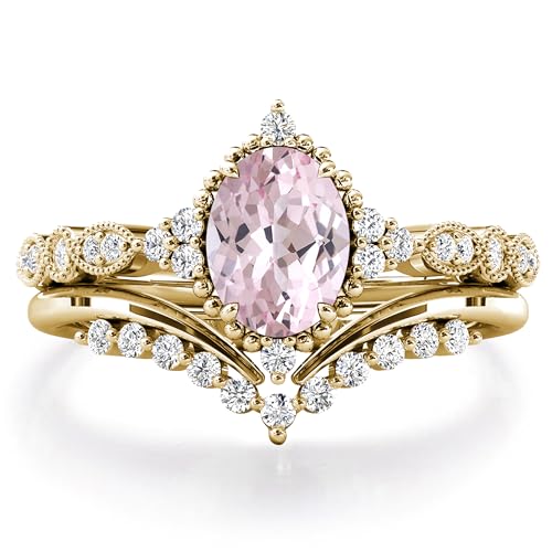 1.5CT Oval Cut Gemstone Wedding Ring Sets for Women,Silver 10K 14K 18K Solid Gold 2Pcs Gemstone Engagement Ring Set,Promise Rings Birthstone Jewelry Gifts for Her/Bridal