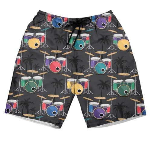Music Lover Men's Swim Trunks - Drum Mens Swim Trunks with Mesh Lining Swimwear Bathing Suits Set 04