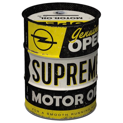 Nostalgic-Art Retro Spardose, 600 ml, Opel – Supreme Motor Oil – Geschenk-Idee für Opel-Zubehör Fans, Original Lizenzprodukt (OLP), Sparschwein aus Metall, Vintage Blech-Sparbüchse