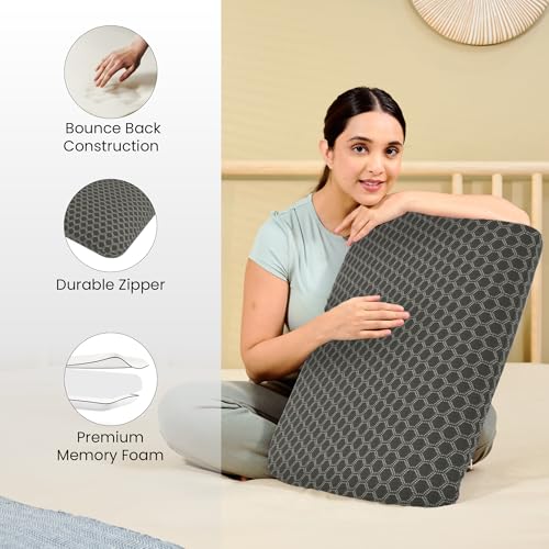 Image of CareFoam Orthopedic Memory Foam Pillow for Comfortable Sleep, Neck & Shoulder Pain Relief with Removable Zipper Black Jacquard Cover 24 x 16 x 4 Inch Pack of 2