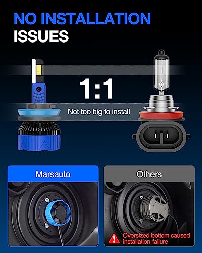 Image of Marsauto H11 light Bulbs, 50000LM Super Bright, 1:1 Mini Size, 6500 Cool White H9 H8 Fog Lights, Plug and Play, Canbus ready, Pack of 2