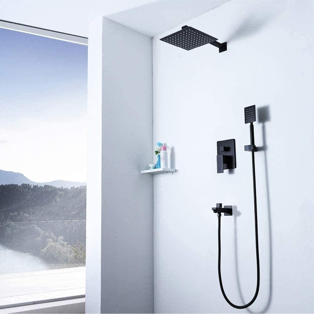 Aycdl Black Shower Head Square 10 Inch Top Spray Shower System Hot And Cold Shower Set Copper Shower Faucet 3 Modes Household Wall-Mounted Interesting Life