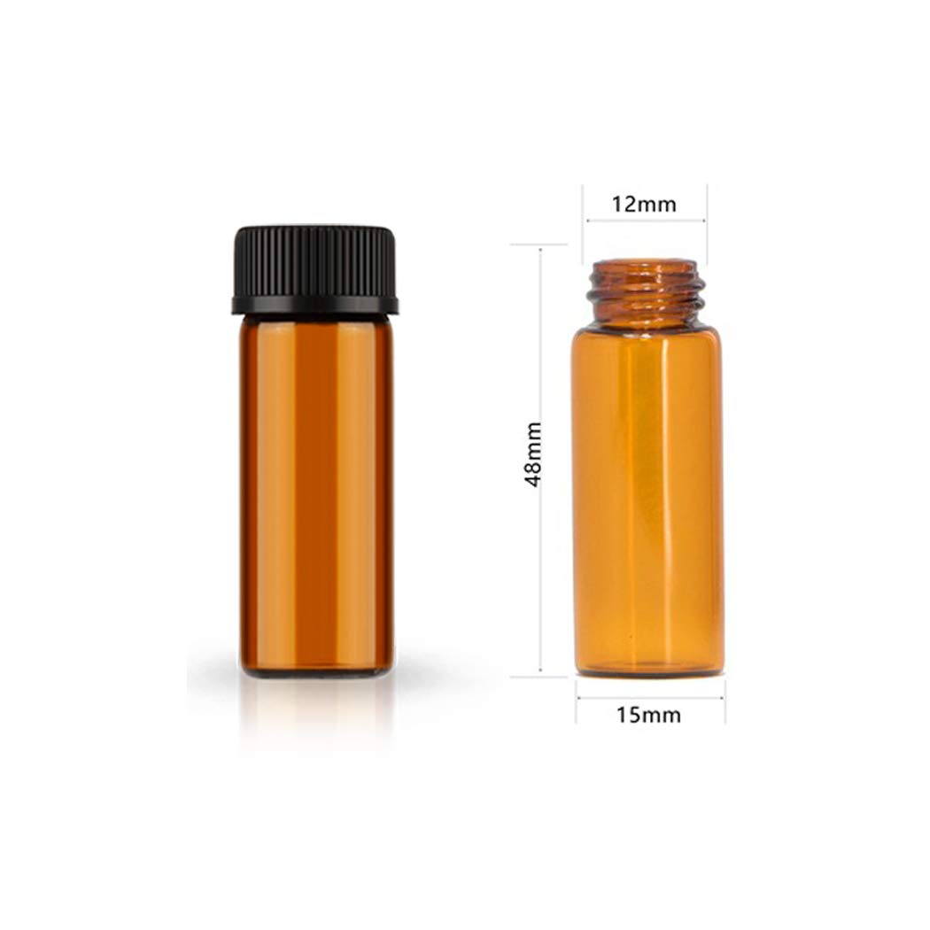 50 butelek ze szkła bursztynowego o pojemności 1 ml, 2 ml, 3 ml, 5 ml z reduktorem otworu, z nakrętką 5 ml