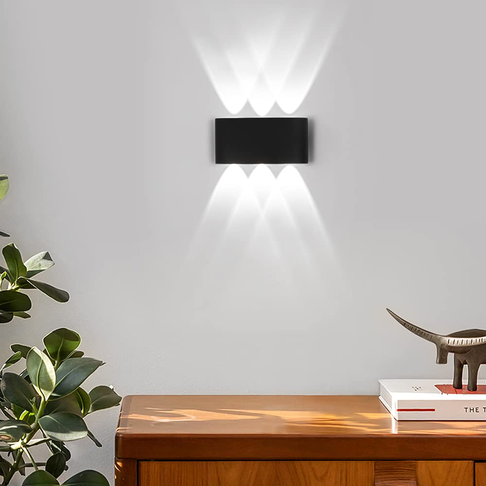 FUPE 2 Piezas Lámparas de Pared Exterior/Interior LED Aplique Pared 12W 1200LM ip65 impermeables up and down lámparas de pared de aluminio modernas que brillan arriba y abajo(Negro 6500k luz fría) - 2