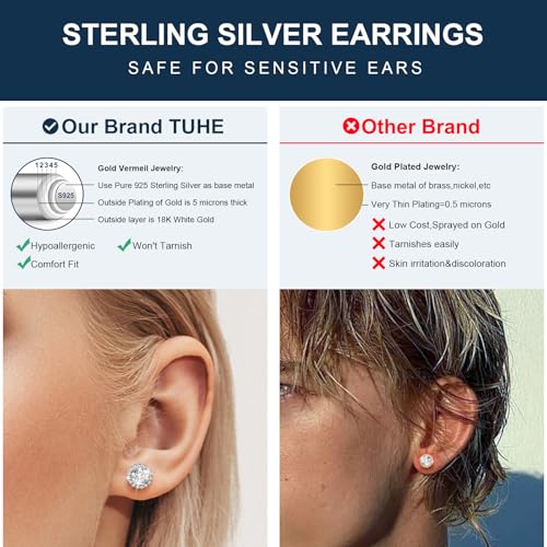 Moissanite Halo Earrings 0.2-4Carats(3-8mm) Moissanite Stud Earrings 18k Gold Over 925 Sterling Silver Earrings for Women Men D Color VVS1 Round Cluster Stud Push Back Ice Out Ear Studs3