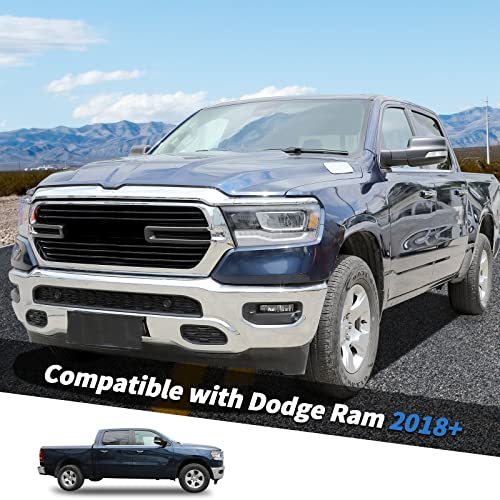 Image of Jimen Compatible with Dodge Ram 2018-2022, 2PCS Front Grille Cover Exterior Trim Accessories (Carbon Fiber)
