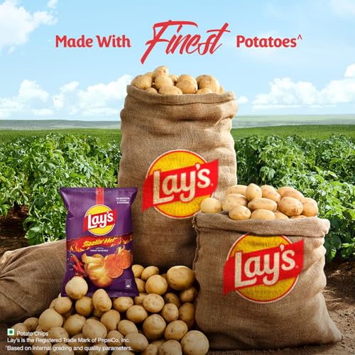 Image of Lay's Sizzlin' Hot Potato Chips 48g /52.9g, Crispy Wavy Chips and Snacks (Pack of 3)
