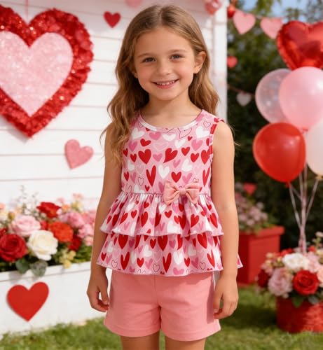 Image of Girls 2 Piece Outfit Summer Short Set Sleeveless Bow Knot Tank Top and Shorts Cute Clothes for Toddler Girls