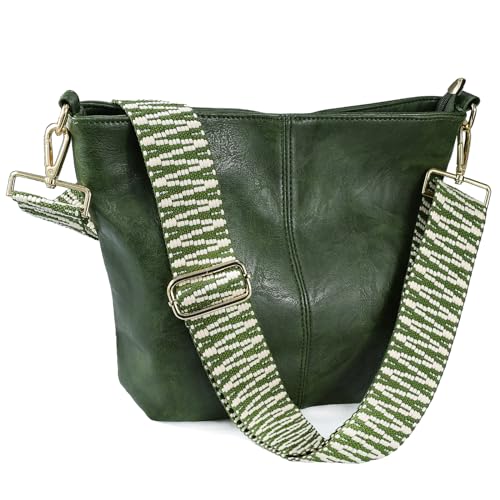 Image of Hobo Bags Vegan Leather Crossbody Bag Guitar Strap Shoulder Purses with Zipper Handbags for Women