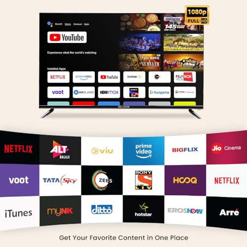 Image of CELLECOR 100 cm (40 inch) Full HD LED Smart Android TV with Voice Remote | Play Store | E40P - Free Installation - Black