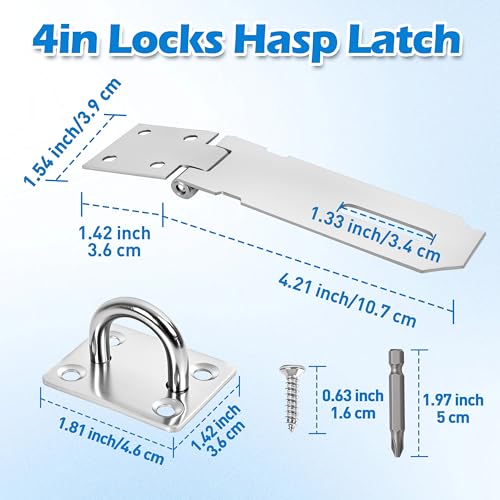 Image of 1 Pcs Door Locks Hasp Latch,4 Inch Stainless Steel Safety Packlock Clasp Hasp Lock Latch,Hasp Lock Latch for Doors,Extra Thick Brushed Finish with Screws (1 Pcs Stainless Steel, 4 inch)