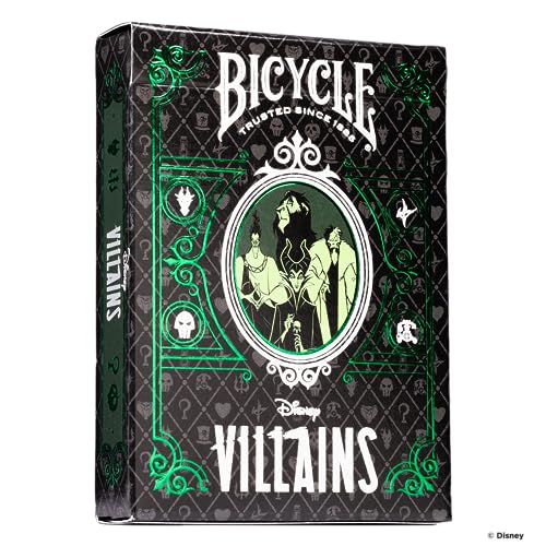 Image of Bicycle Disney Villains Playing Cards - Features 12 Disney Villains Including Scar, Maleficent, Ursula, and More - Green or Purple Playing Cards (Colors May Vary)