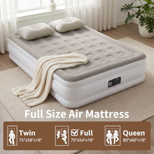 Image of YENING Full Size Air Mattress with Built in Pump Raised Double Blow up Bed Inflatable Camping Airbed Electric 18 Inch Tall Grey