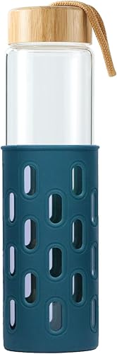 Miniatura 6 de Botellas de agua de vidrio de 32 onzas de borosilicato natural de boca ancha reutilizable con funda de silicona, lindas botellas de agua para