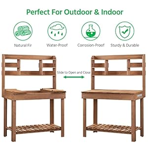 Yaheetech Potting Bench Table Horticulture Germination Table & Outdoor Garden Work Bench Platform w/Display Rack/Storage Shelf/Hanger/Thoughtful Sink Brown Yaheetech Potting Bench Table Horticulture Germination Table Outdoor Garden Work Bench Platform wDisplay RackStorage ShelfHangerThoughtful Sink Brown