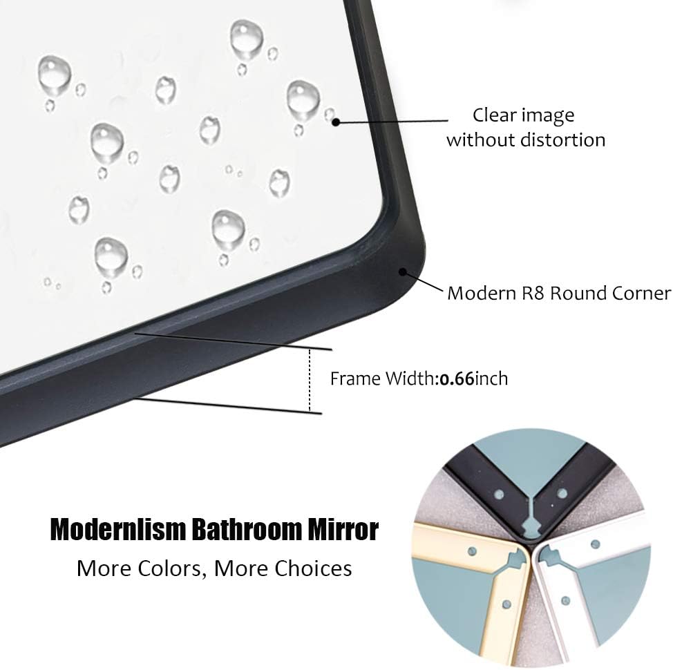belle electrical Bathroom Vanity Mirrors 32X24, Thin Large Modern Rectangular Aluminum Metal Frame Makeup Bathroom Mirrors for Wall, Black Round Corner Mirror Hangs in Vertically or Horizontally