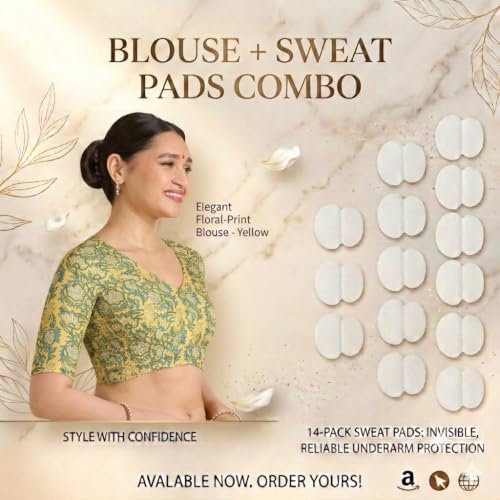Image of Studio Shringaar Women's Yellow Cotton Printed Side Stretch (Smocked) Readymade Saree Blouse