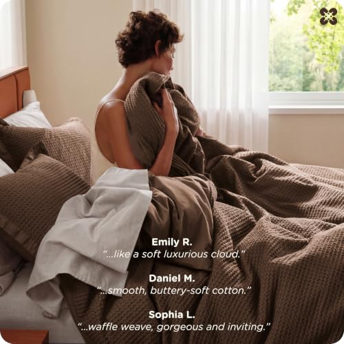 Image of Bedsure Cotton Duvet Cover Queen Size - 100% Cotton Waffle Weave Chocolate Brown Duvet Cover Queen Size, PureWoven Breathable Bedding Set for All Season, 3 Pieces, 90 inchx90 inch